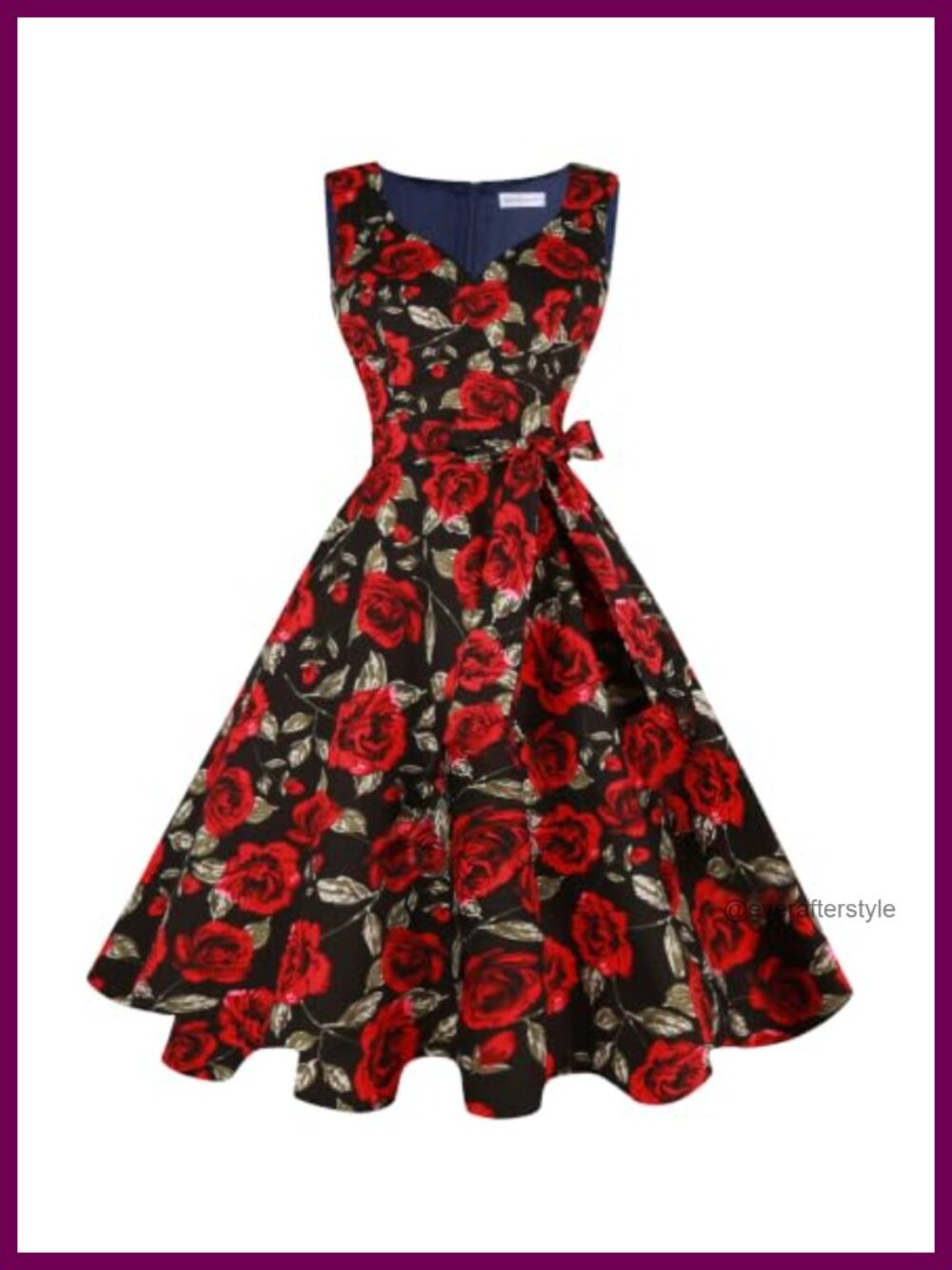 1950s Sleeveless Swing Dress with Pockets & Bow Belt Retro Tea Party